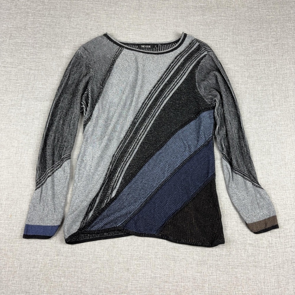 NIC+ZOE Sweater Womens PL Grey Striped Crew Neck Raglan Pullover Knit - Picture 1 of 9
